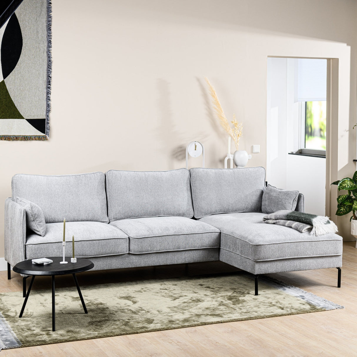 Corner sofa Peppin fabric light grey - right