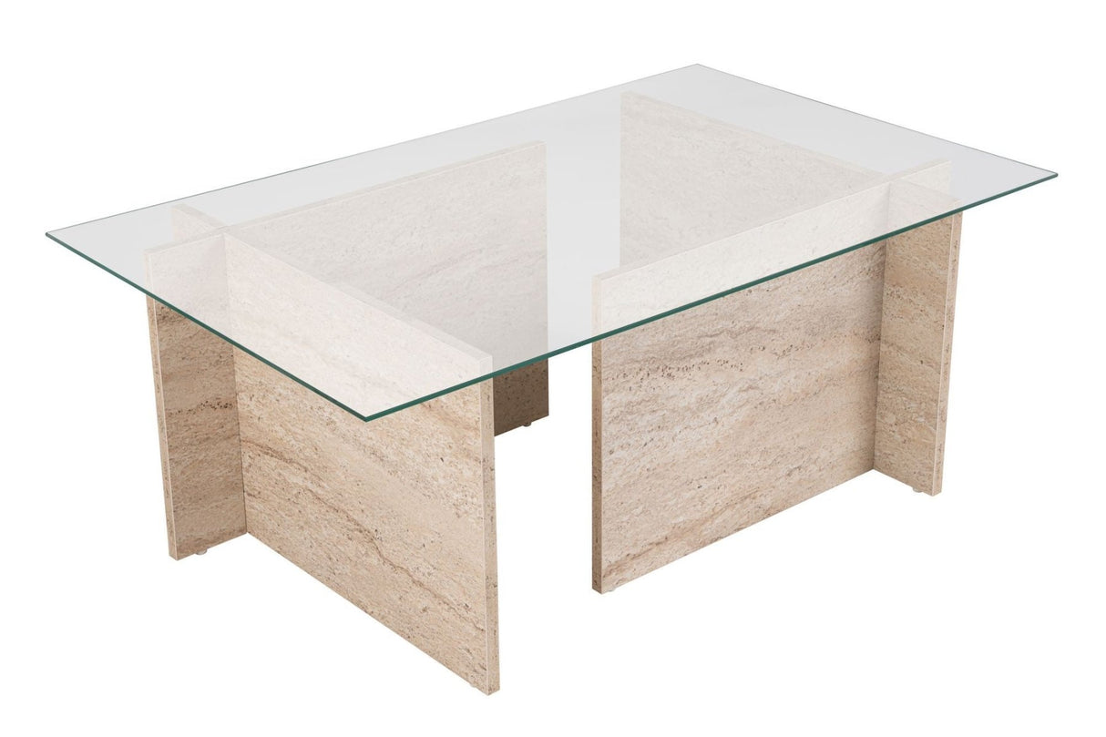 Rectangular Modern Coffee Table Vetroni Travertine Look - Glass - 105x65 cm