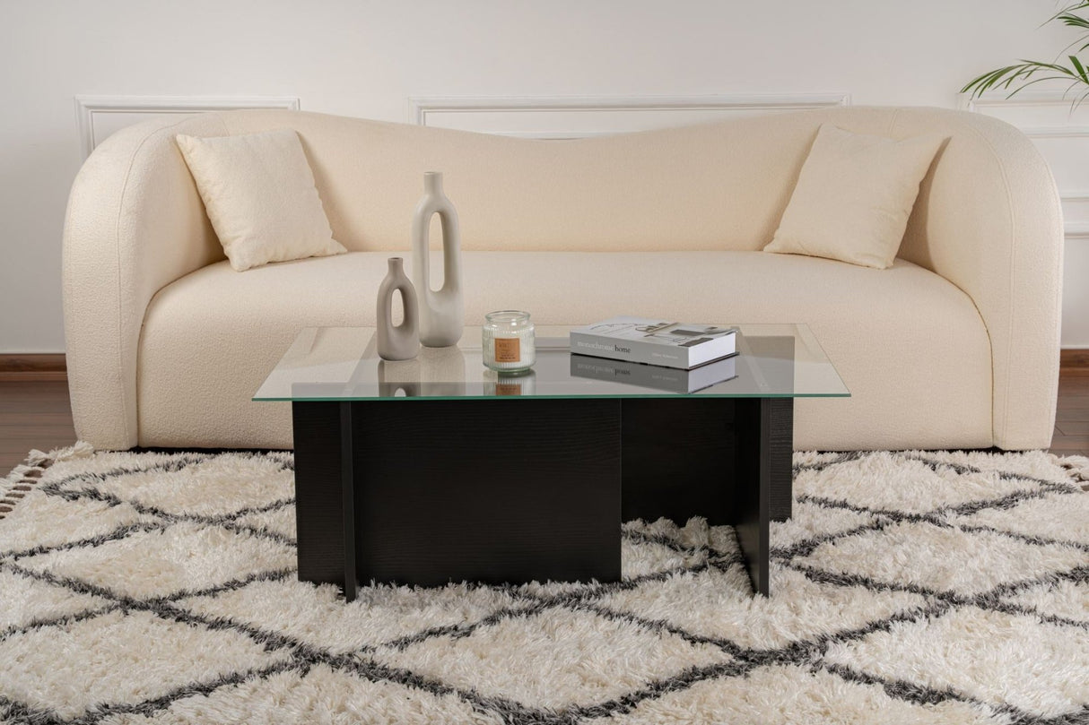 Rectangular Modern Coffee Table Vetroni Black Wood Look - Glass - 105x65 cm