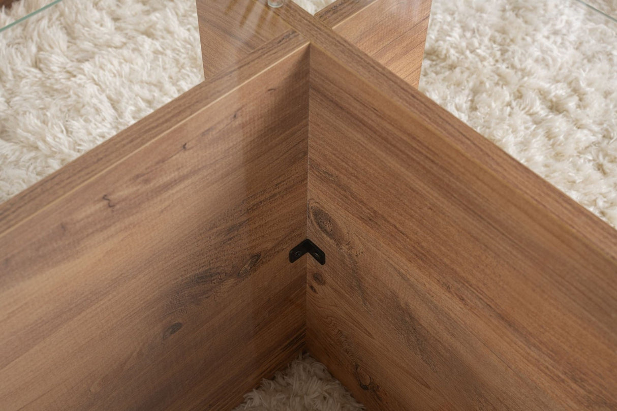 Salontafels - Rechthoekige Moderne Salontafel Vetroni Atlantisch Dennenhout Look - Glas - 105x65 cm - Dimehouse
