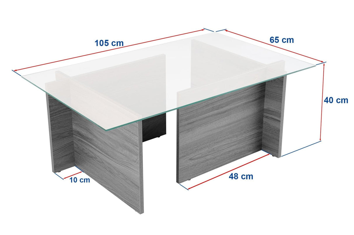 Salontafels - Rechthoekige Moderne Salontafel Vetroni Grijs - Glas - 105x65 cm - Dimehouse