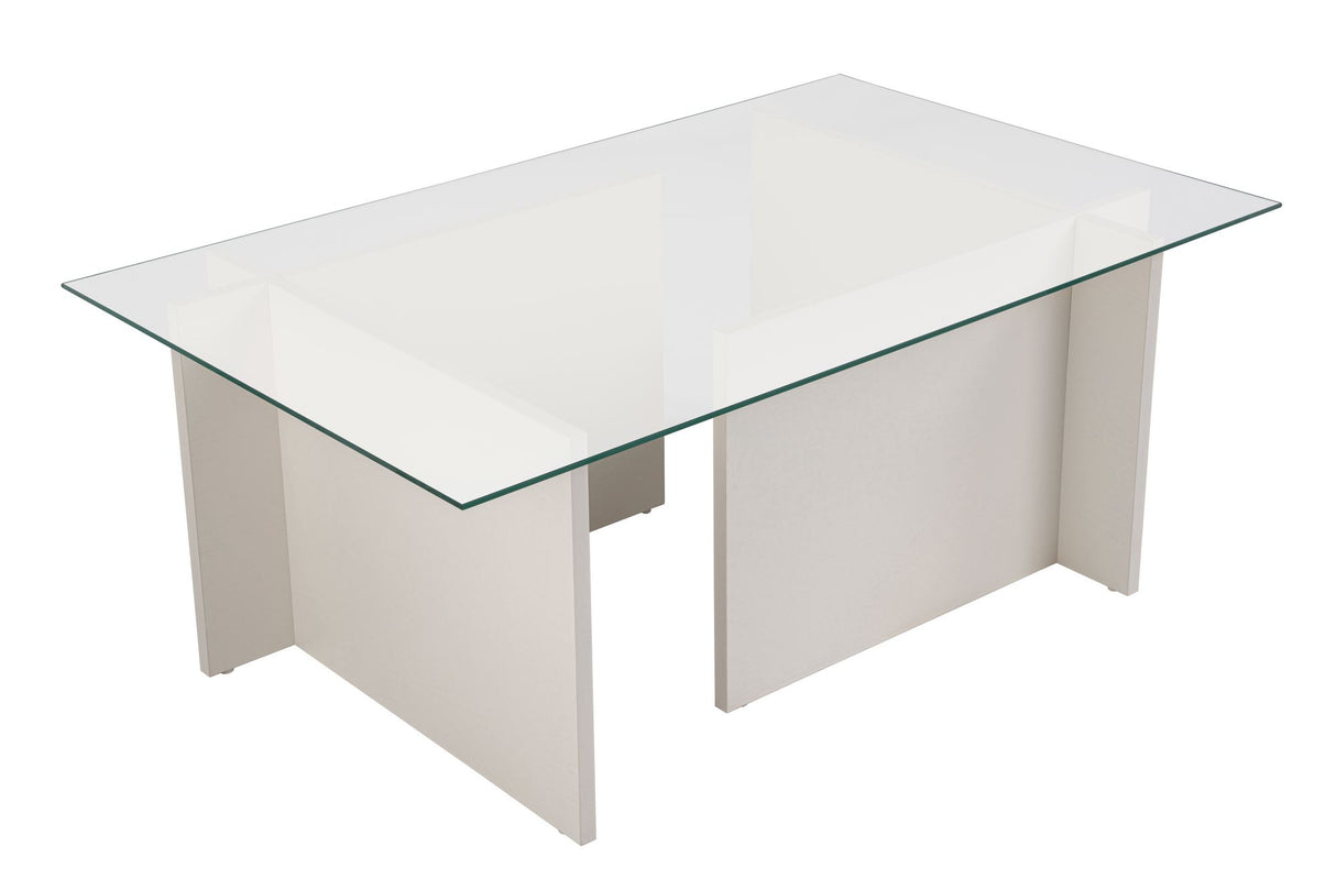 Rectangular Modern Coffee Table Vetroni White Wood Look - Glass - 105x65 cm