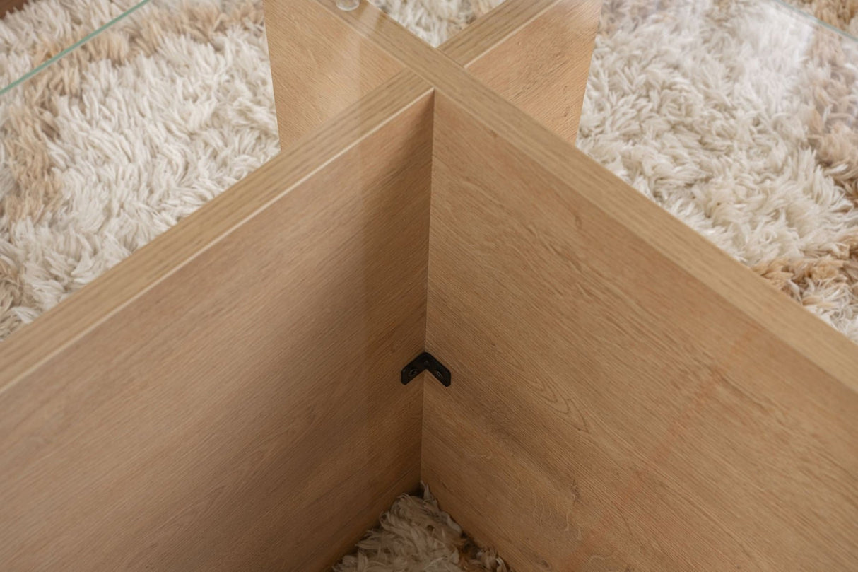 Rectangular Modern Coffee Table Honey Oak Look - Glass - 105x65 cm