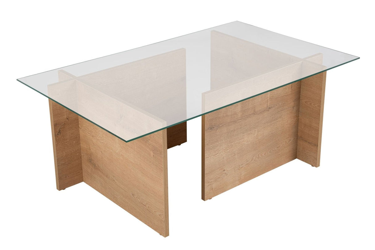 Rectangular Modern Coffee Table Honey Oak Look - Glass - 105x65 cm