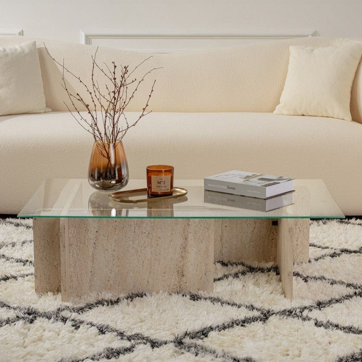 Coffee Table Glass Marble Look Opal 105x65 cm