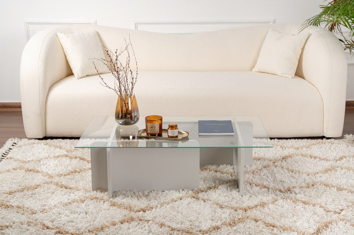 Salontafels - Salontafel Grijs Melamine Glas Opal 105x65x30 cm - Dimehouse