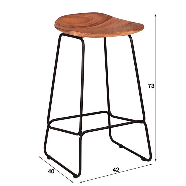 Industrial Bar Stool Acacia Wood Elly - Seat Height 71 cm - Without Backrest