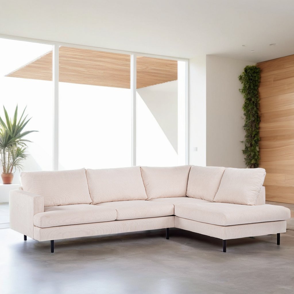 Banken - 3 - zits hoekbank Chiara ribstof beige - Dimehouse