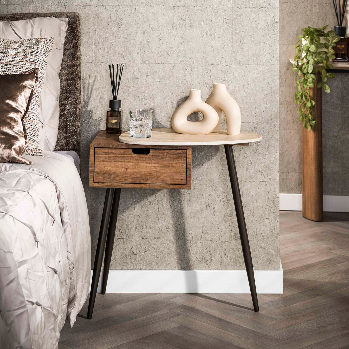 Borea Nightstand Right 1 drawer Ceramic Travertine