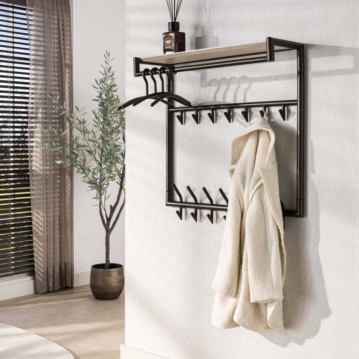 Alto High Travertine Coat Rack 3x7 hooks
