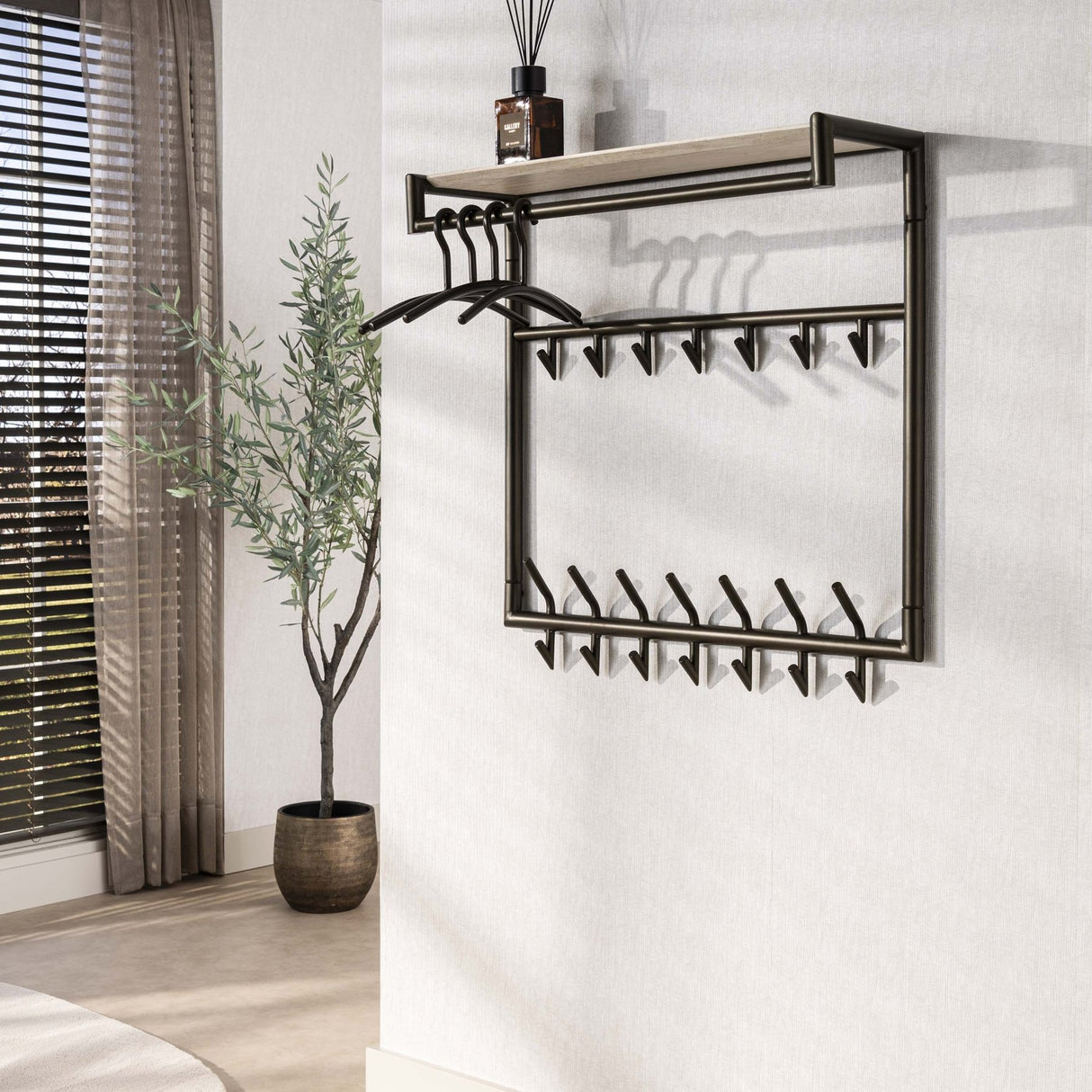 Alto High Travertine Coat Rack 3x7 hooks