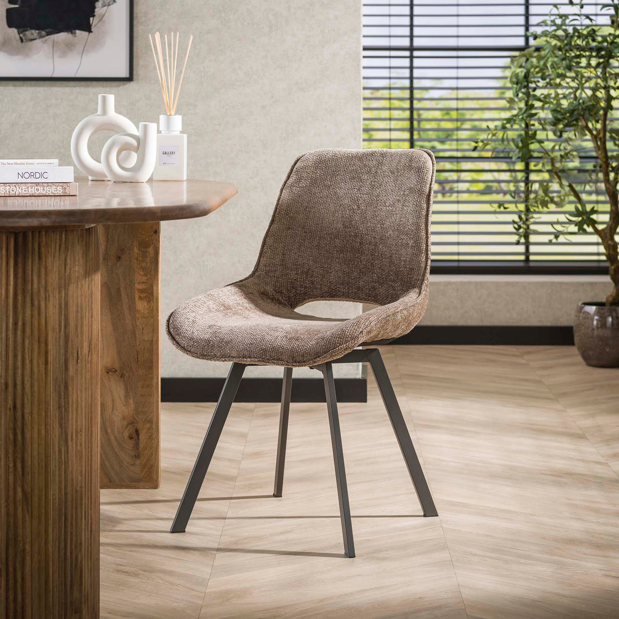 Modern Dining Chair Riviera Rich Champagne Swiveling Without Armrests