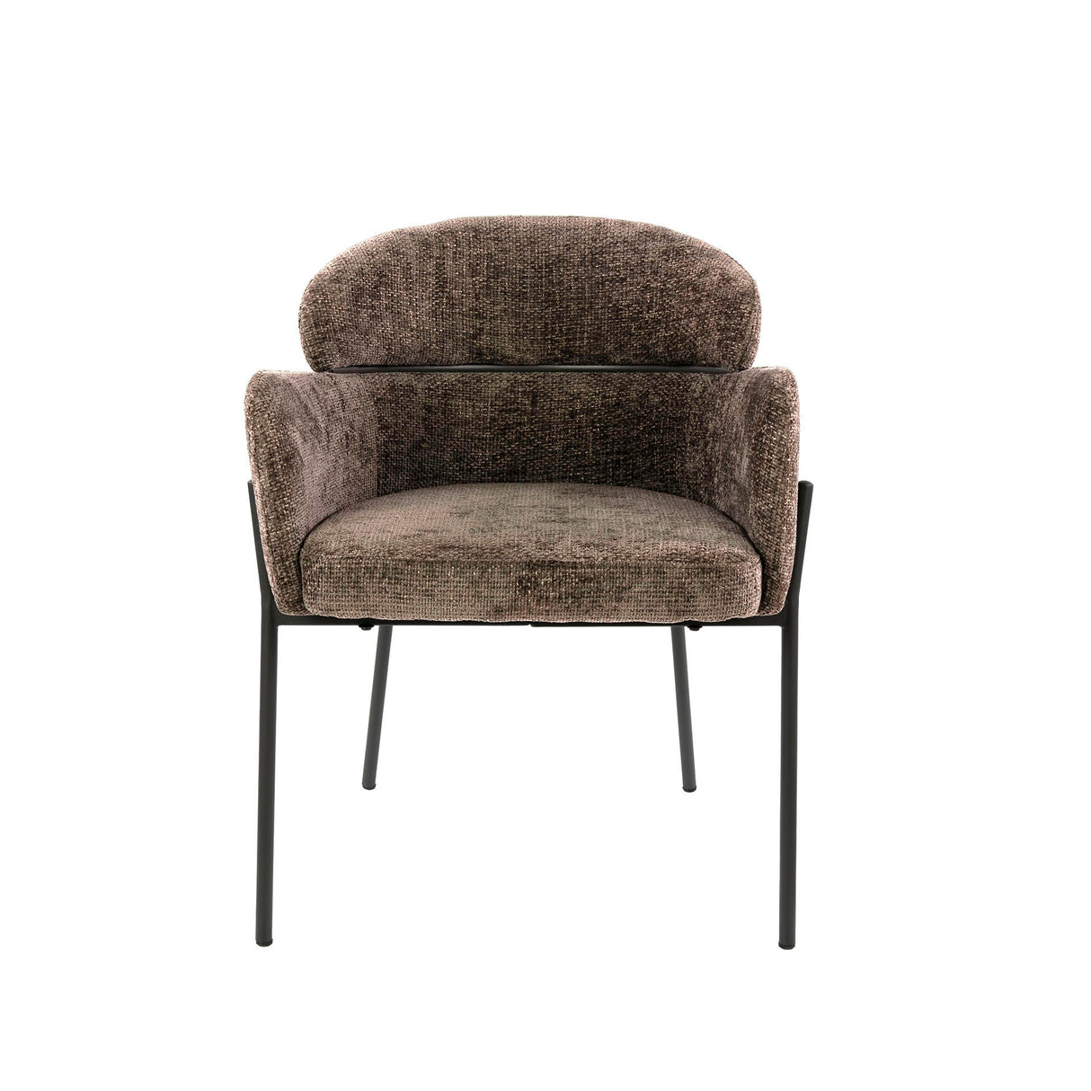 Dining chair Lola Bouclé fabric Taupe with round back and arm