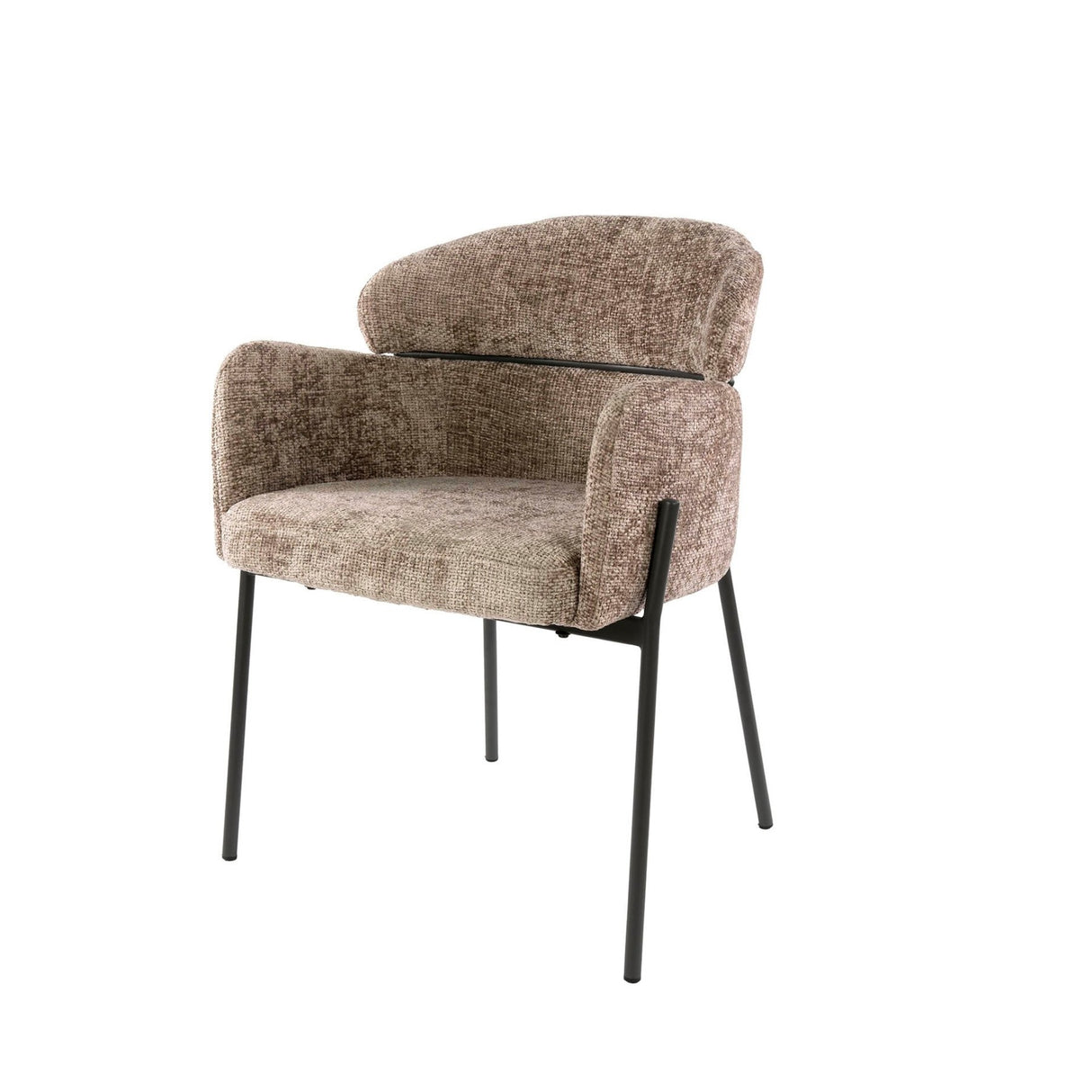 Dining chair Lola Bouclé fabric Champagne with round back and arm