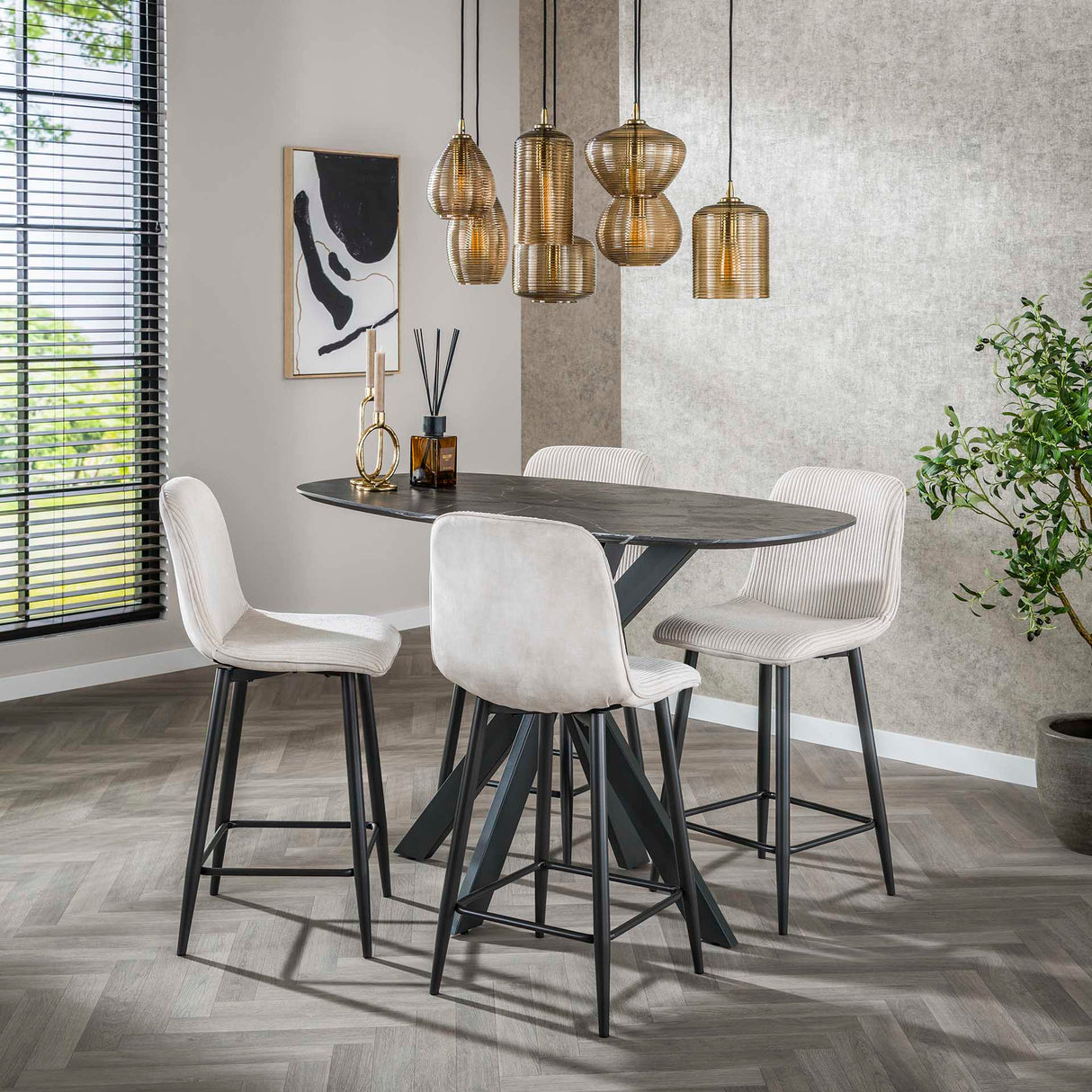 Set of 2 Lento Rib Rock Ivory bar stools