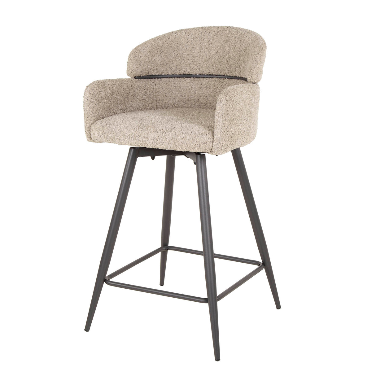 Set of 2 Sienna Bouclé sand round back swivel bar stools