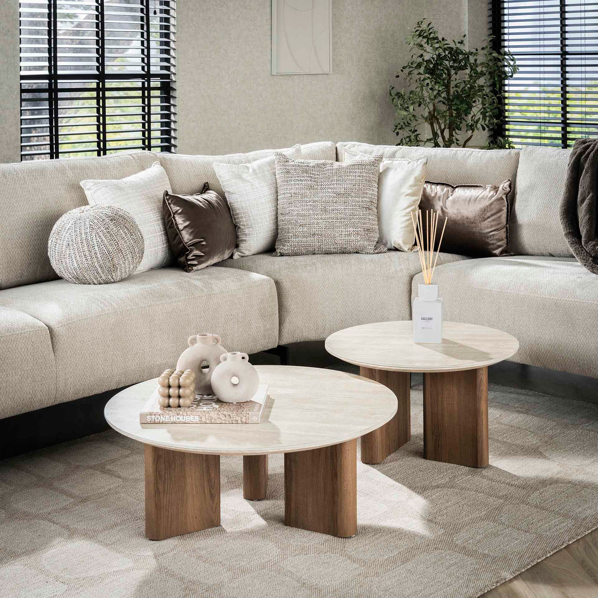 Coffee table set Nola Round - Ceramic Travertine (2-piece)