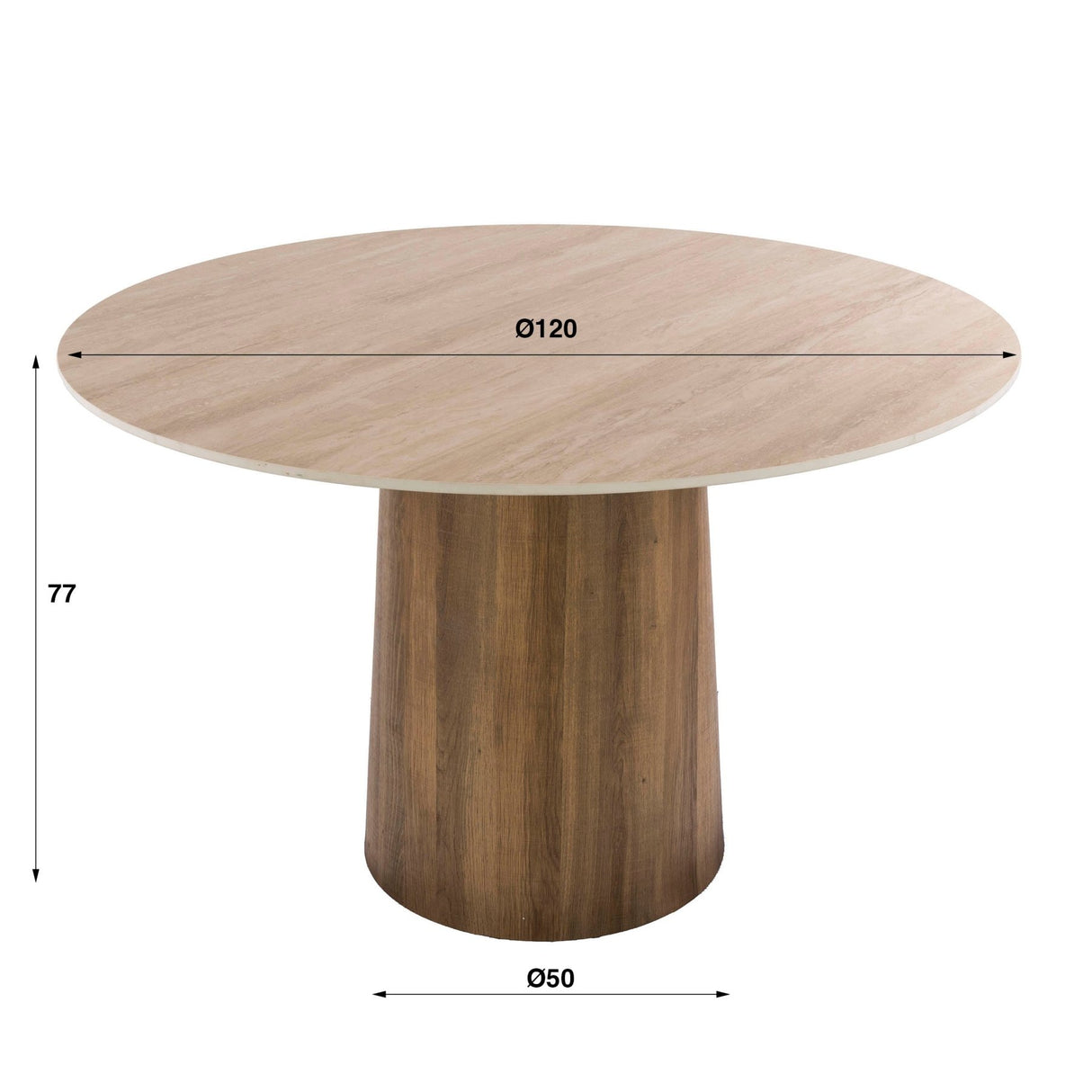 Ronde eettafel Jimi Ø120 cm beige travertin keramiek