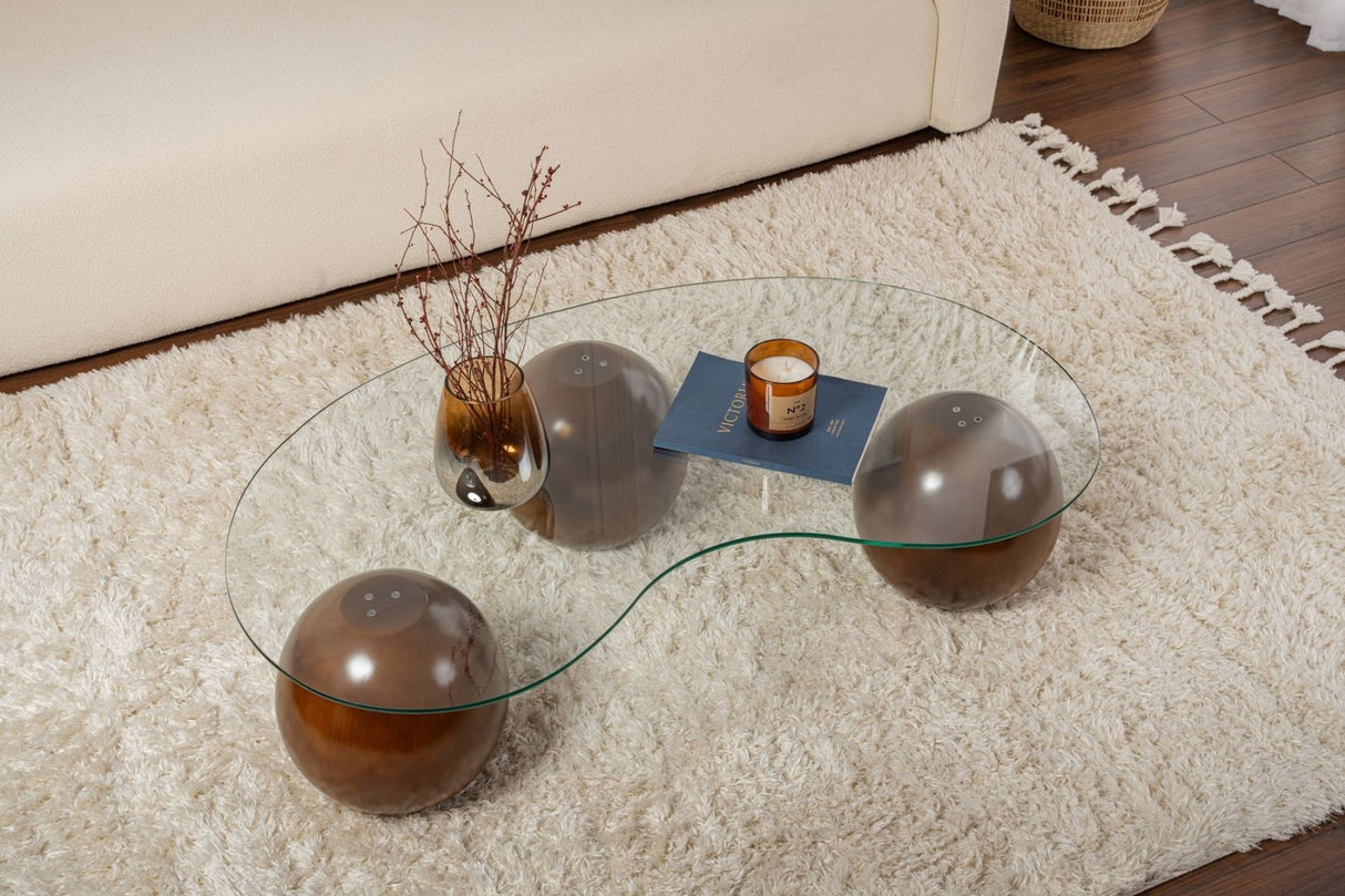 Living room table Sphere Walnut Transparent 120x70 cm Walnut Transparent Tempered glass