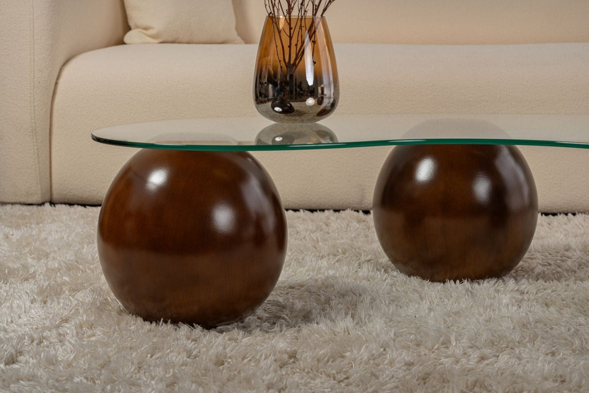 Living room table Sphere Walnut Transparent 120x70 cm Walnut Transparent Tempered glass