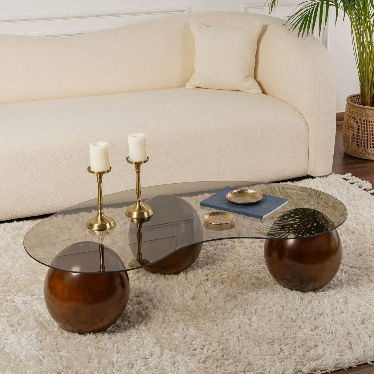 Coffee table Sphere Walnut and Bronze 120x70 cm Walnut Bronze Tempered glass