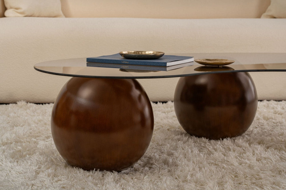 Coffee table Sphere Walnut and Bronze 120x70 cm Walnut Bronze Tempered glass