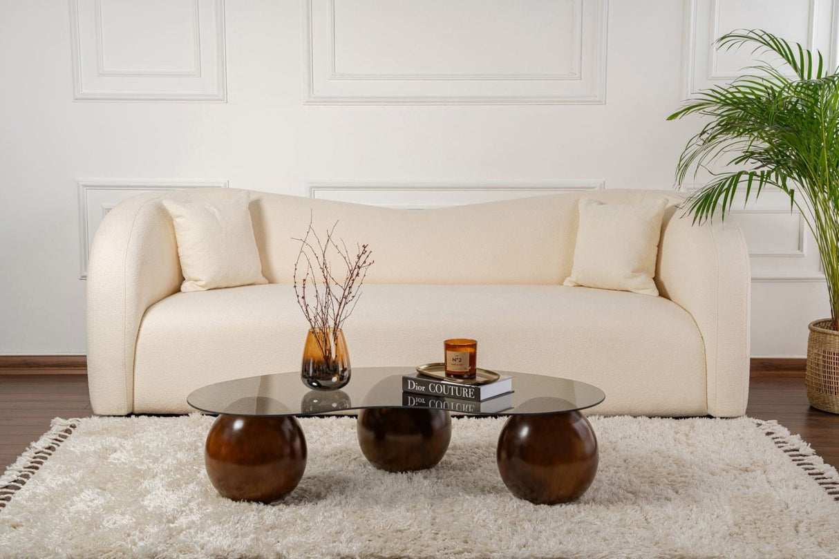 Living room table Sphere Walnut and Grey 120x70 cm Walnut Grey Tempered glass