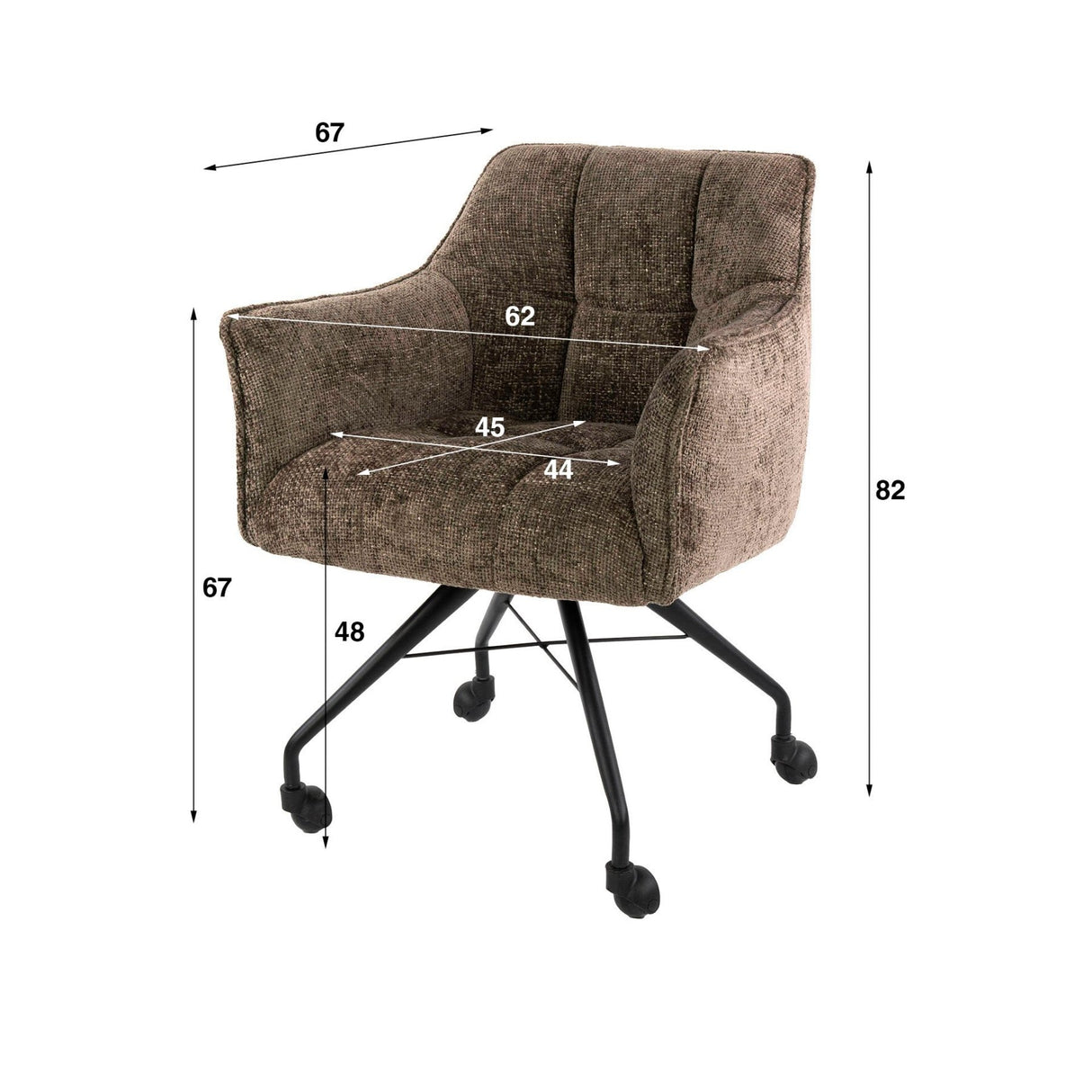 Set of 2 Dining Chairs Richmond Taupe Fabric With Wheels