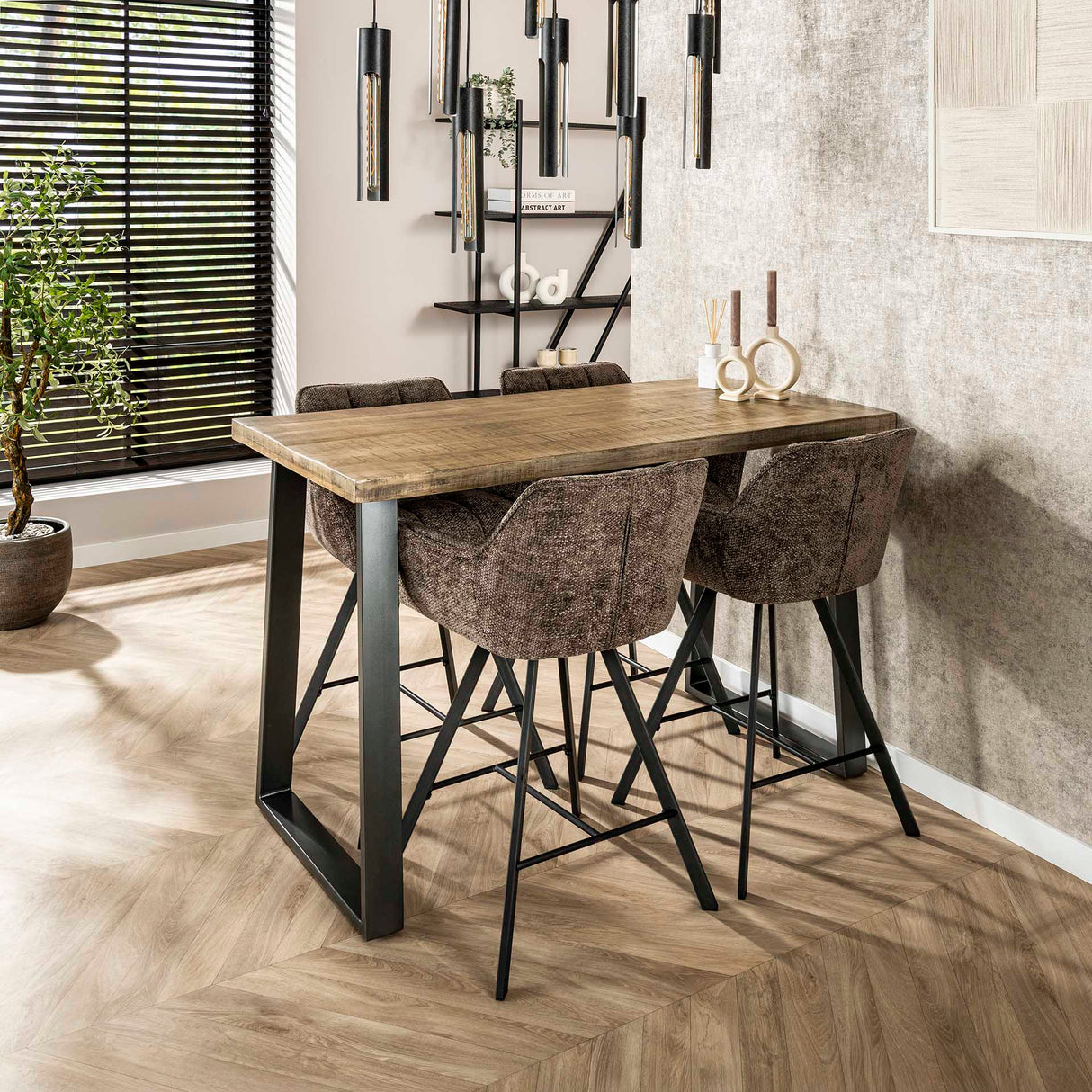 Bar stool Lino Chenille Fabric Rich Taupe Swiveling