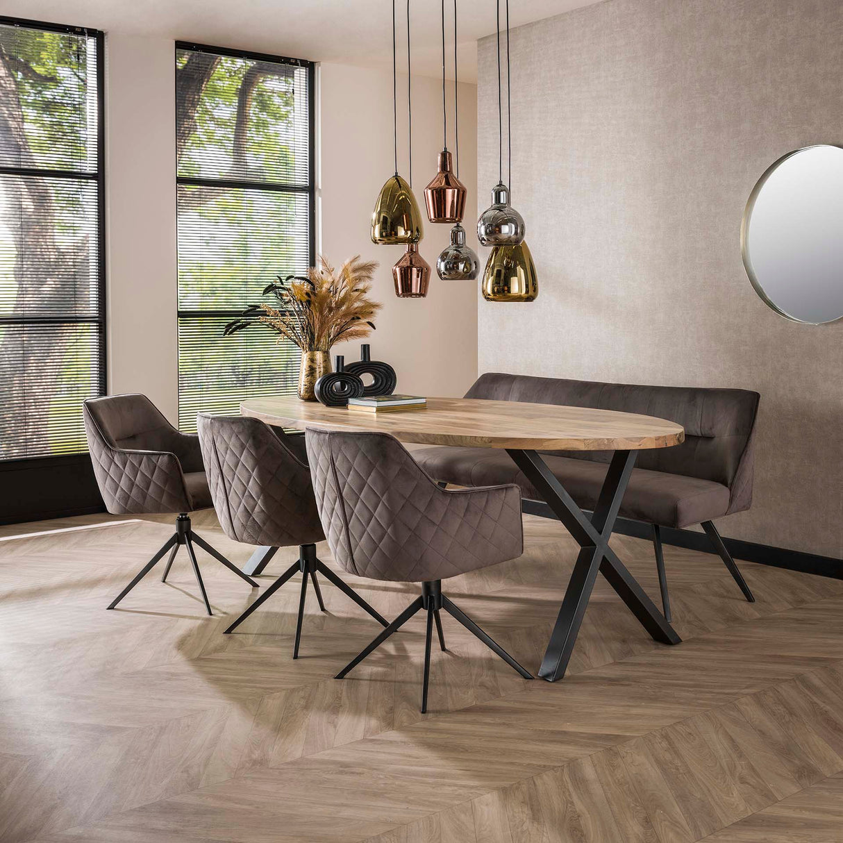 Set of 2 dining chairs Chia Velvet Anthracite Rotatable