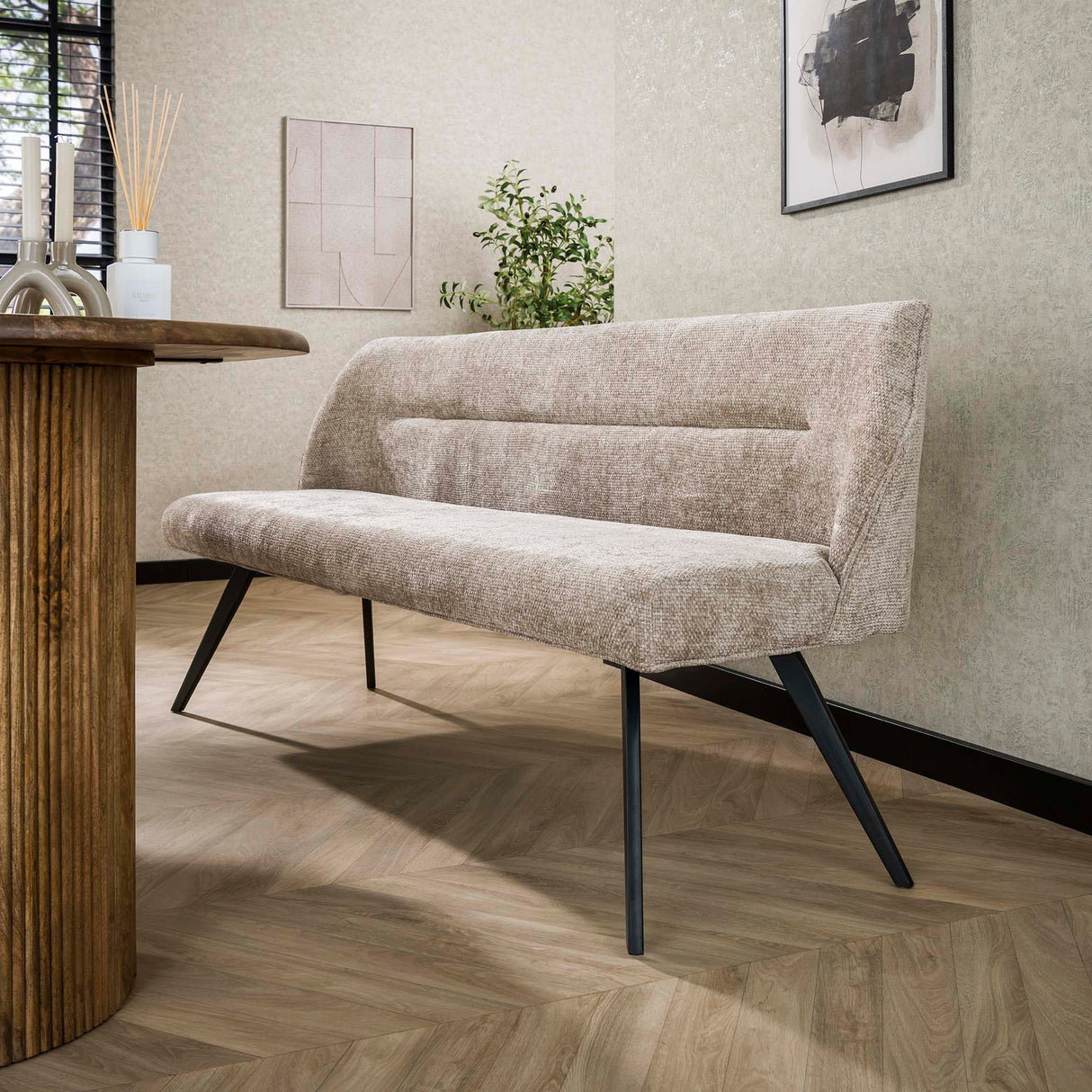 Dining bench Chia Chenille Fabric Rich Sand 188 cm