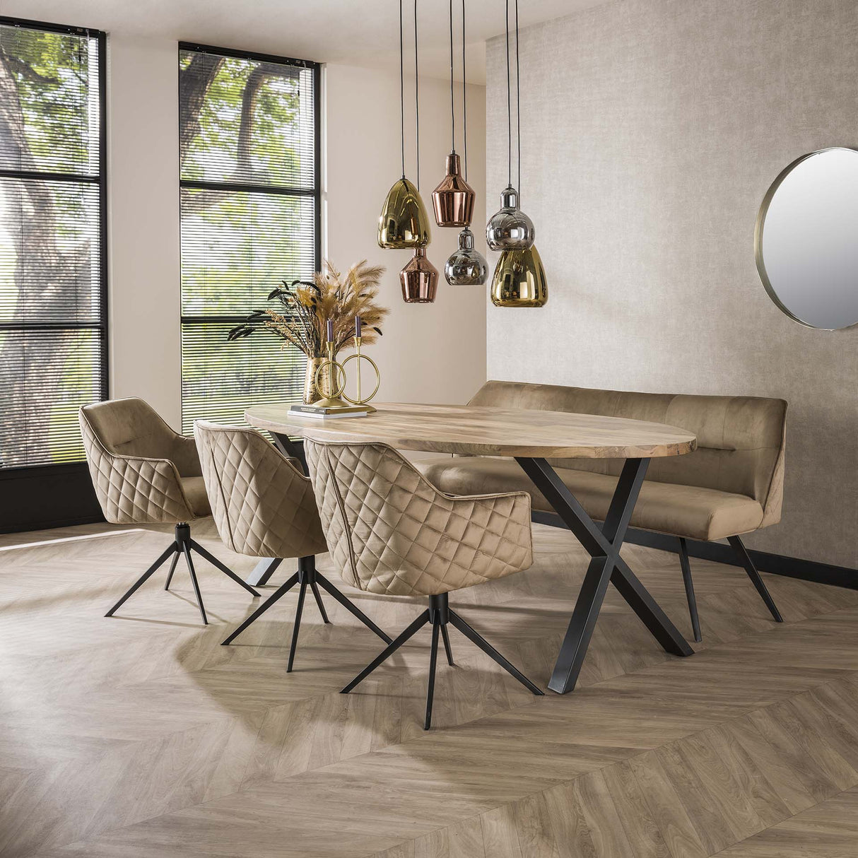 Dining room bench Chia Velvet Champagne 188 cm