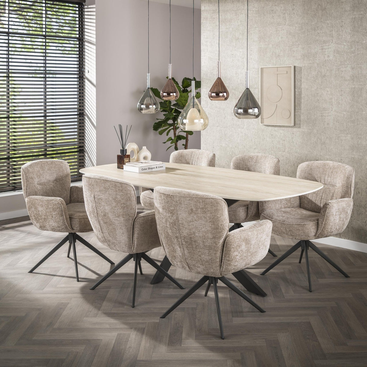 Set of 2 dining chairs Savona swivel Hoven rich sand