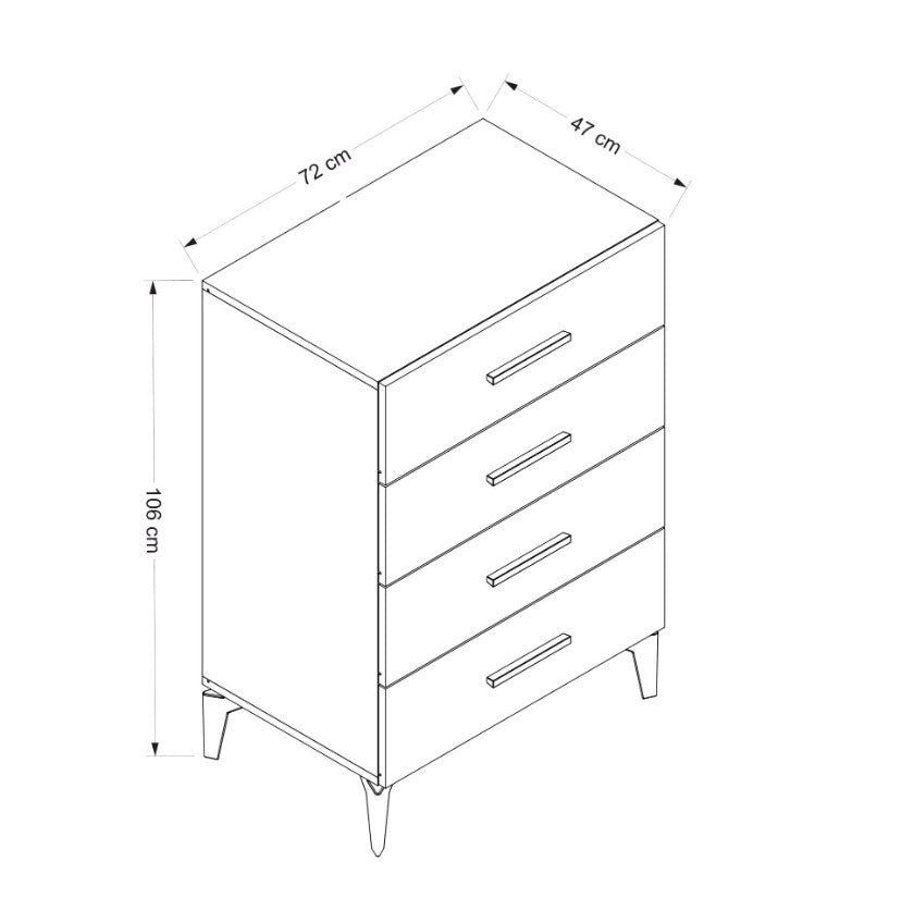 Chest of drawers bare white melamine 72x106x47 cm