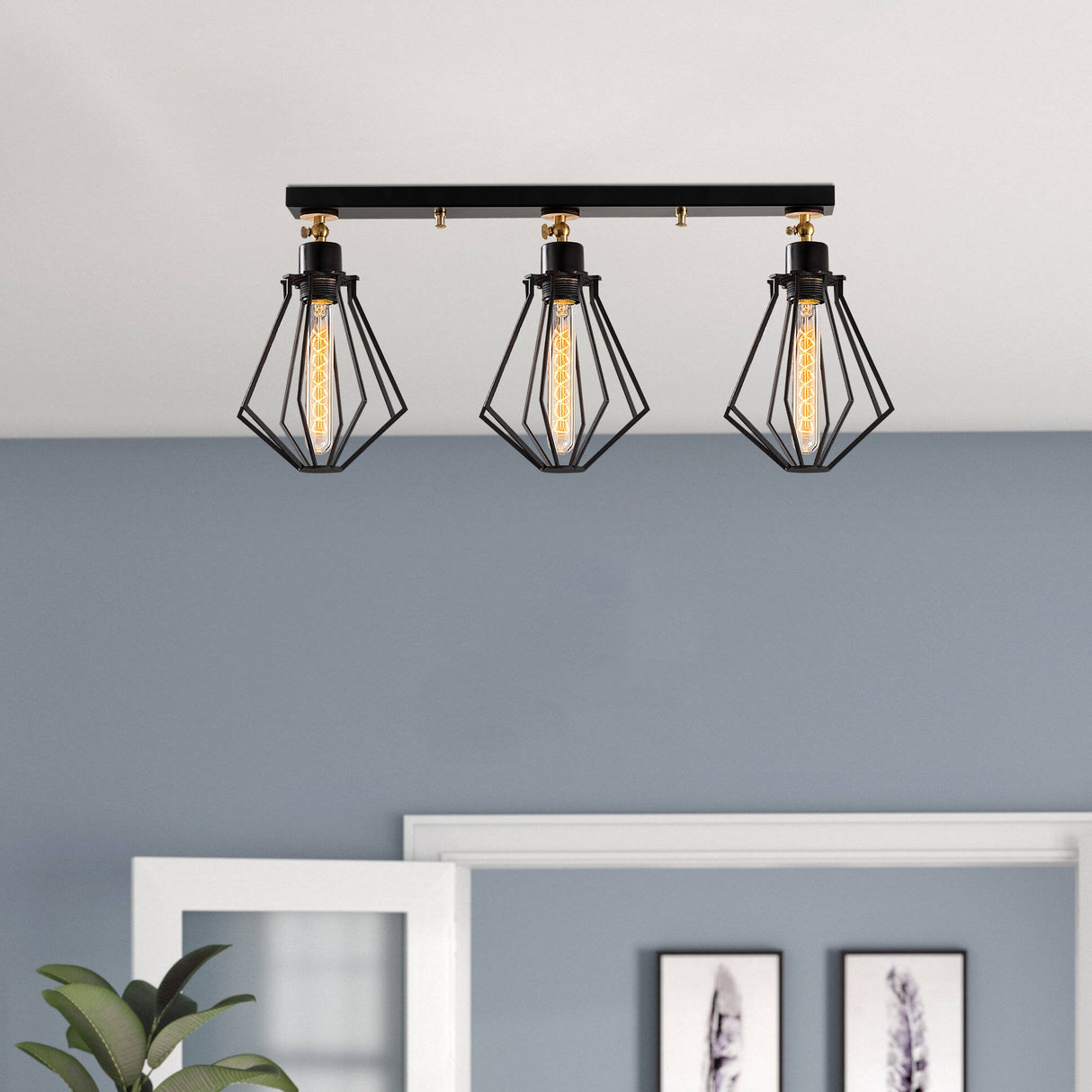 Pendant lamp 3-light Black Gold Metal Palisade