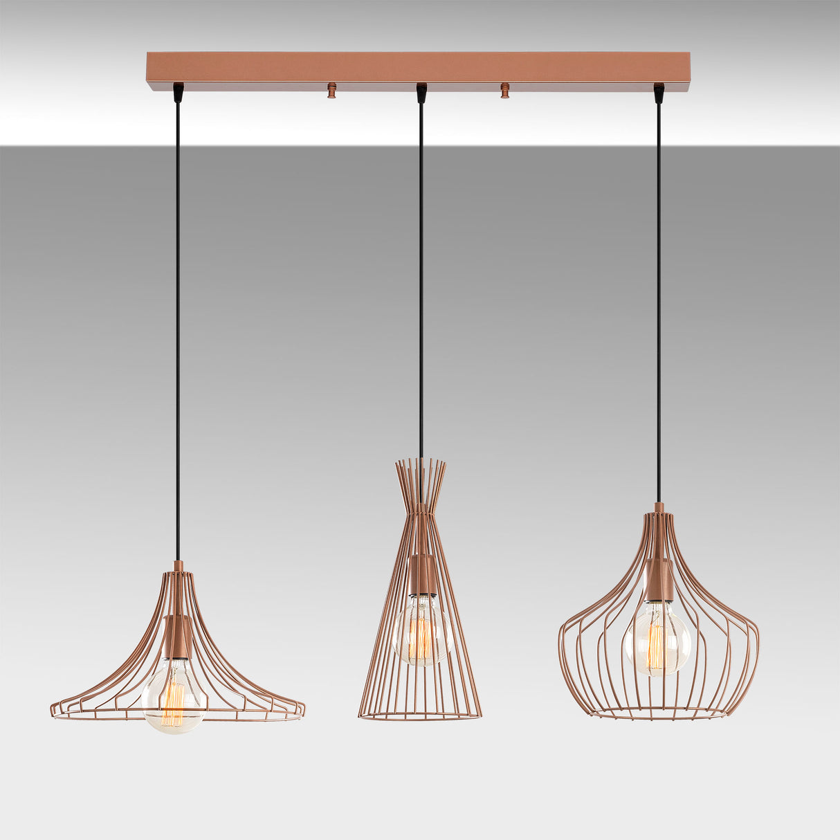 Pendant lamp 3-light Copper-colored Metal Evermere