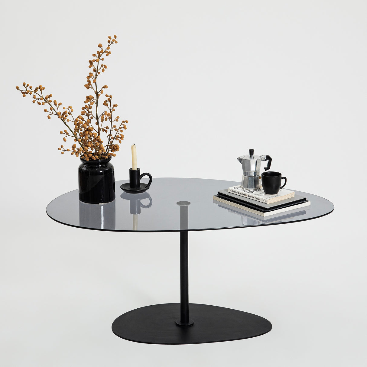 Salontafels - Organische Design Salontafel Getint Glas Torpo - Zwart Metalen Frame - Dimehouse