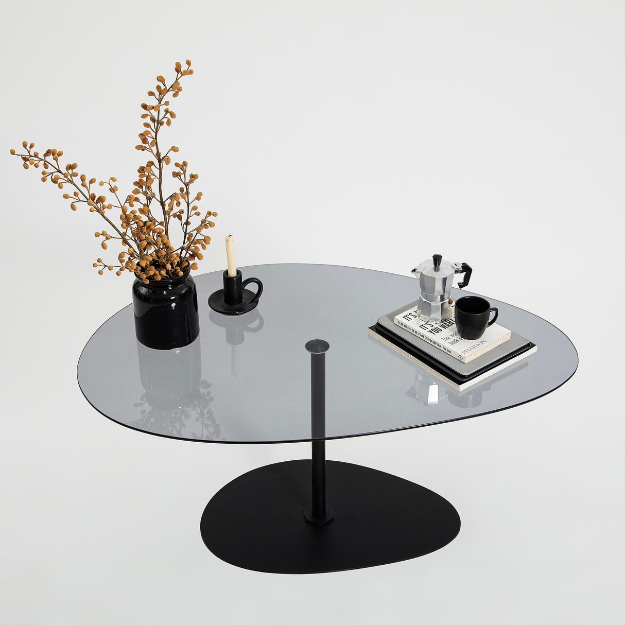 Salontafels - Organische Design Salontafel Getint Glas Torpo - Zwart Metalen Frame - Dimehouse
