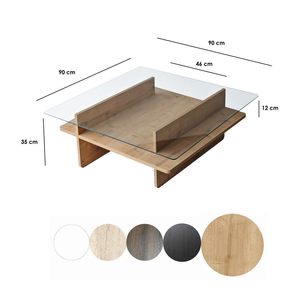 Coffee Tables - Coffee Table Square Glass Sagu - Sapphire Melamine Base - 90x90 cm - Dimehouse