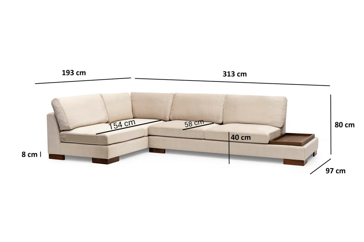Corner Sofa Left Tulip Beige - With Ottoman