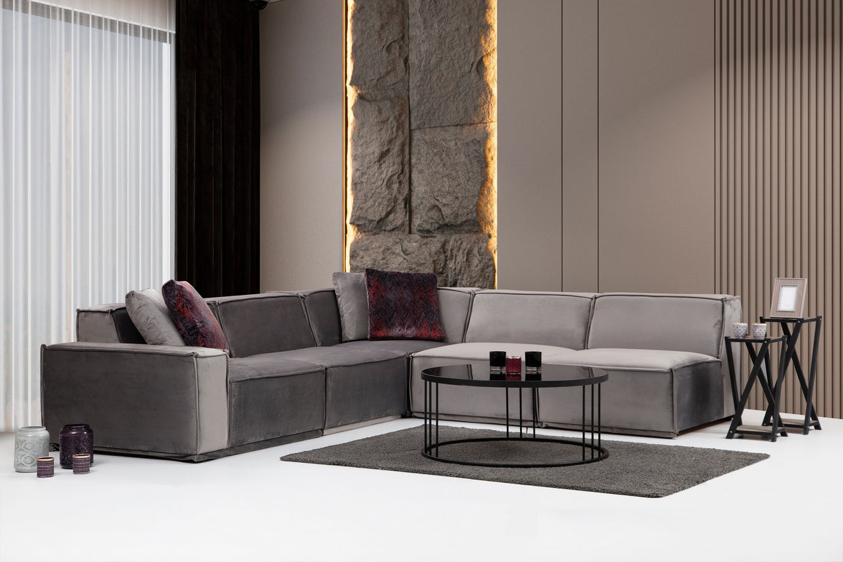 Corner Sofa Right Lego Velvet Gray