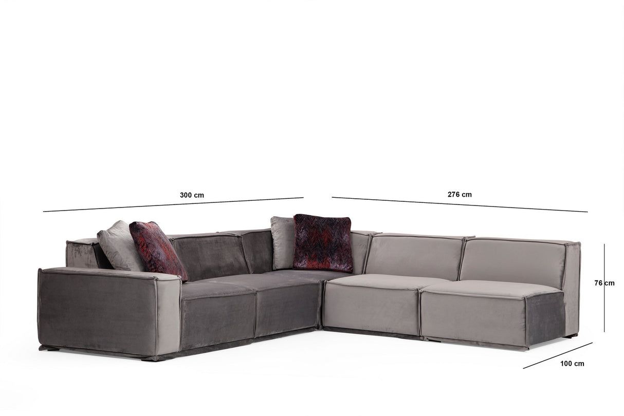 Corner Sofa Right Lego Velvet Gray