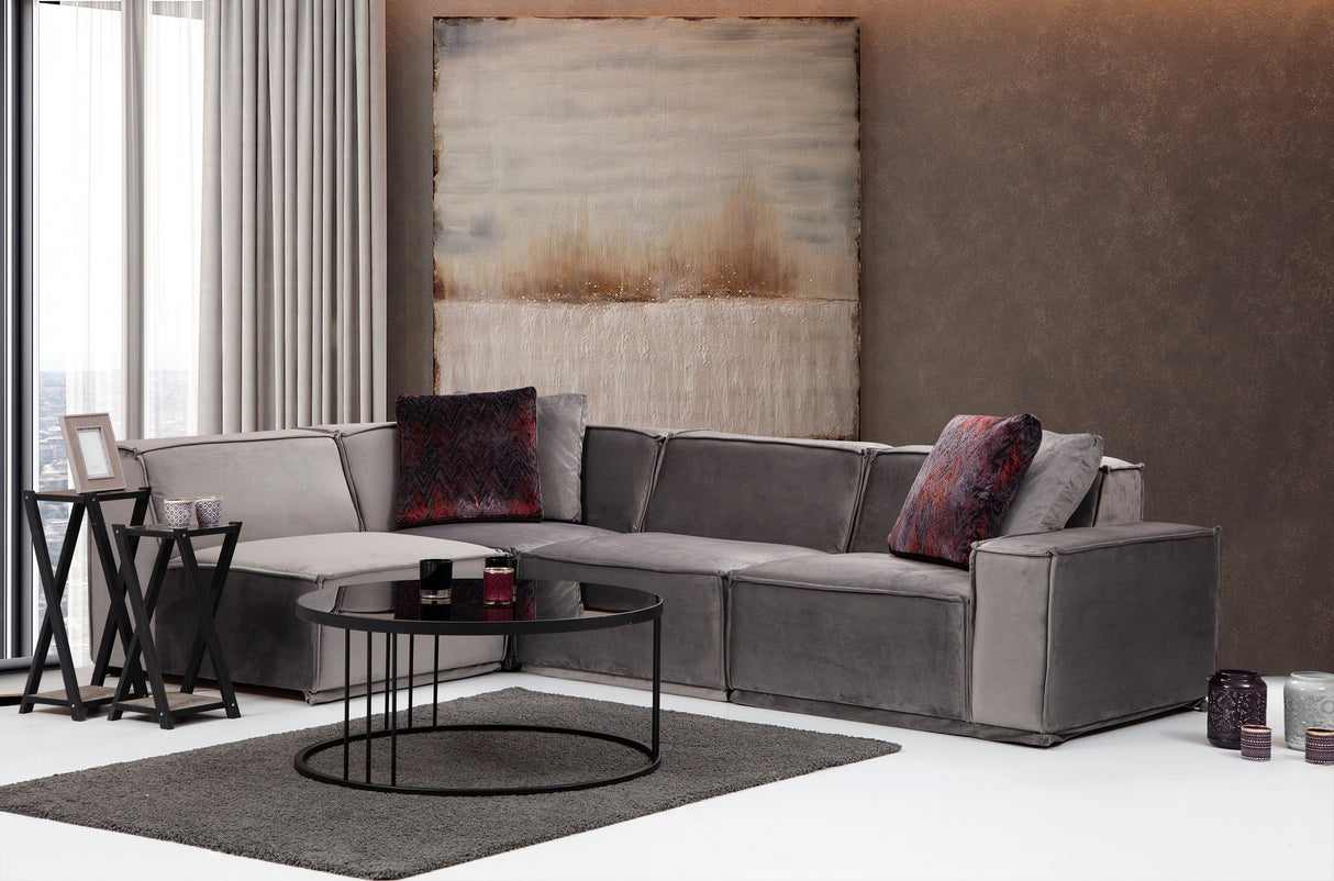 Corner Sofa Left Lego Gray Velvet