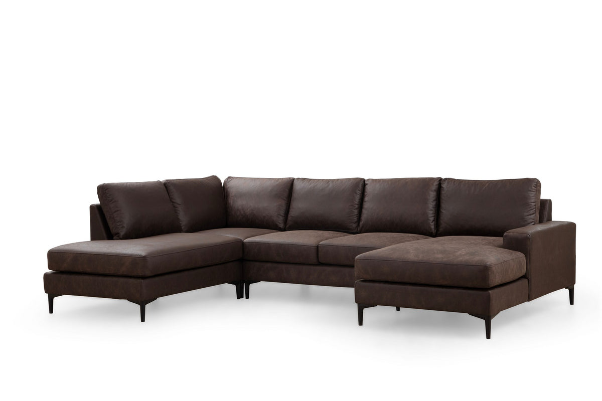 Sofas - U - sofa Corner sofa Brown Fabric 314x200 cm - Left - Porto - Dimehouse