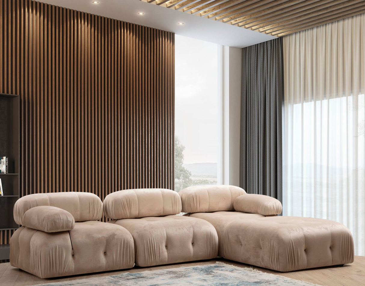Banken - Modulaire XXL hoekbank Bubble met hocker - velvet beige - Dimehouse