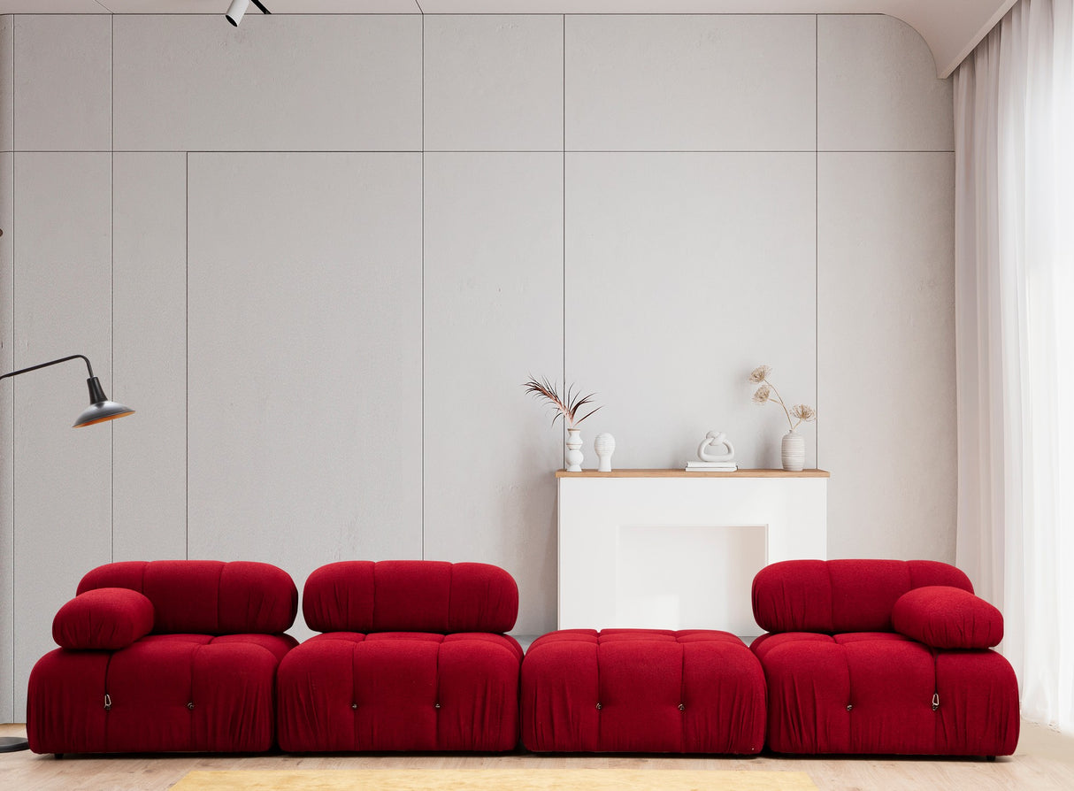 Banken - Modulaire XXL hoekbank Bubble met hocker - velvet rood - Dimehouse