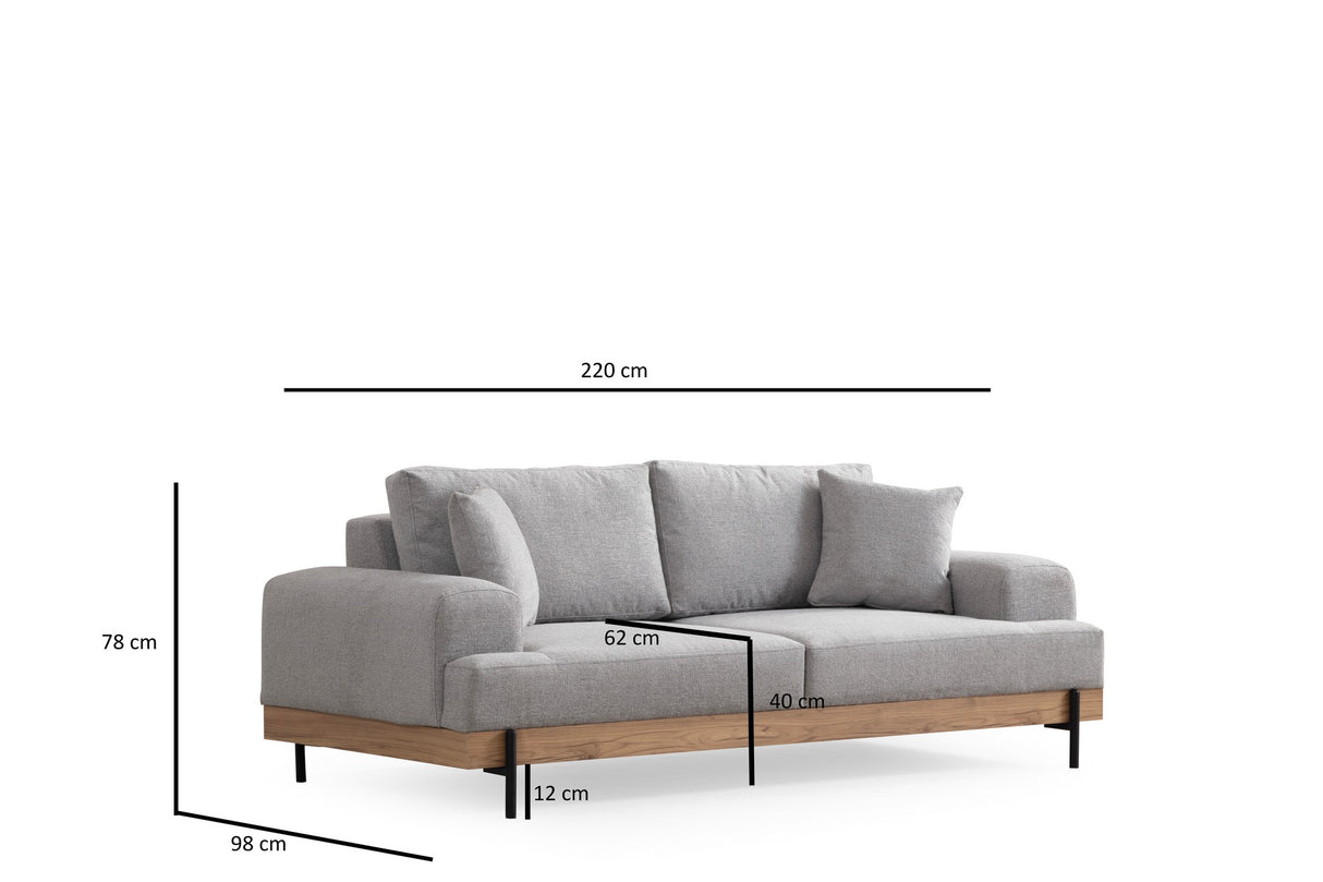 Banken - 3 - zits Bank Eti Grijs - Naturel Houten Frame - Dimehouse