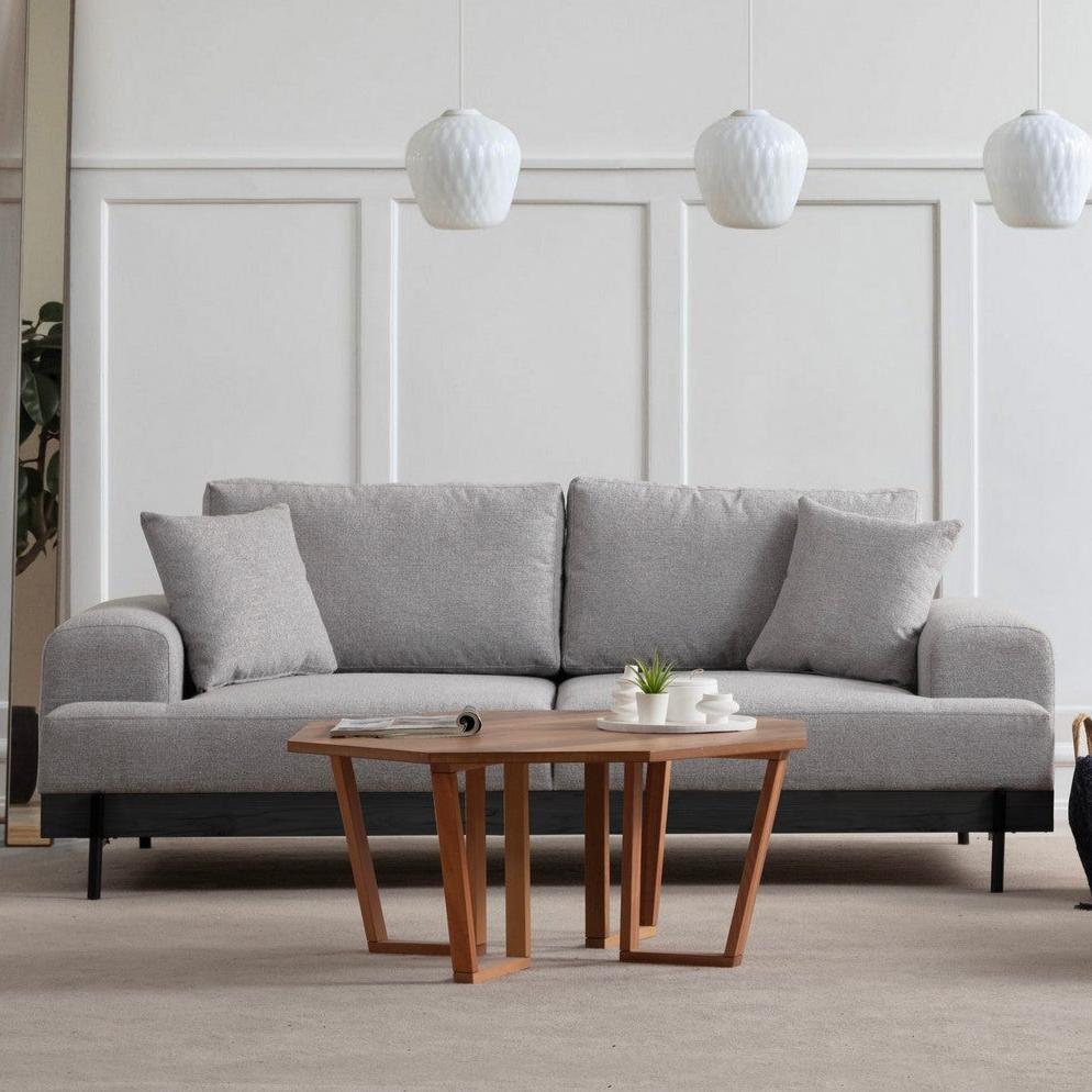 3-seater Sofa Eti Gray - Black Wooden Frame