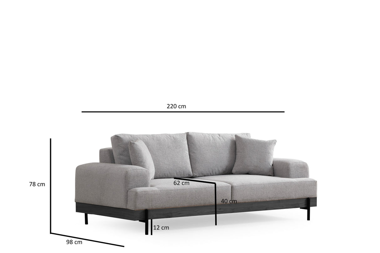 3-seater Sofa Eti Gray - Black Wooden Frame