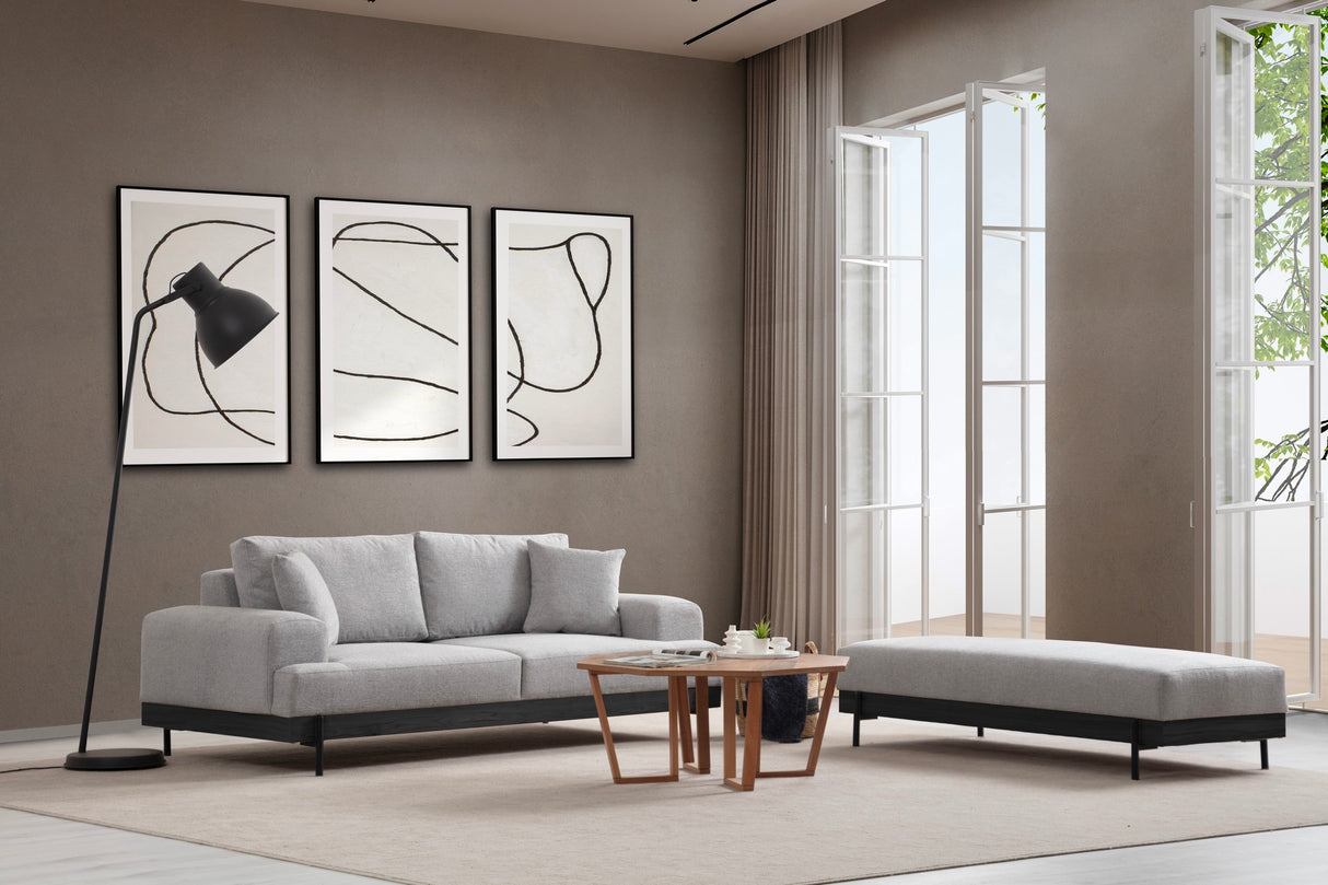 3-seater Sofa Eti Gray - Black Wooden Frame